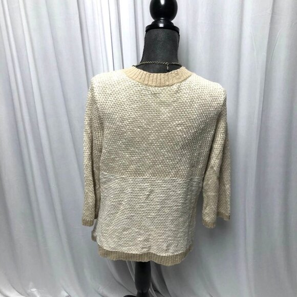 Christopher and Banks Cardigan Womens Size Medium Tan White Sweater - Picture 4 of 7